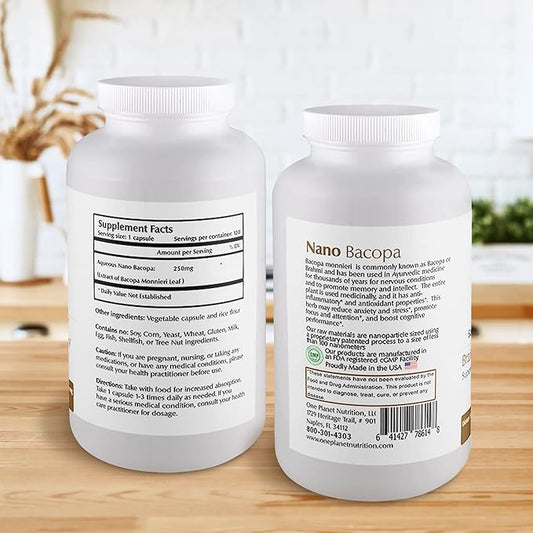 Nano Bacopa 250 mg, Bacopa Monnieri 120 Capsules