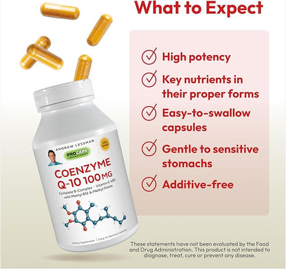 ANDREW LESSMAN Coenzyme Q-10 100 mg 60 Capsules – Essential for Energy Production and Optimum Key Organ Function, Anti-Oxidant Support, Depleted by Aging, Plus B-Complex. Easy to Swallow Capsules