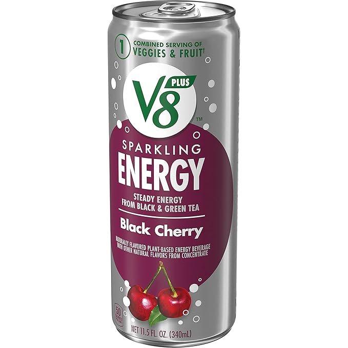 V8 +Energy Sparkling Black Cherry Juice Energy Drink, 11.5 fl oz Can (12 Pack)