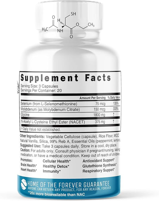 GlyNAC-ET NAC Ethyl Ester + Glycine 375mg NACET 1800mg Glycine 20x More (60 Capsule)