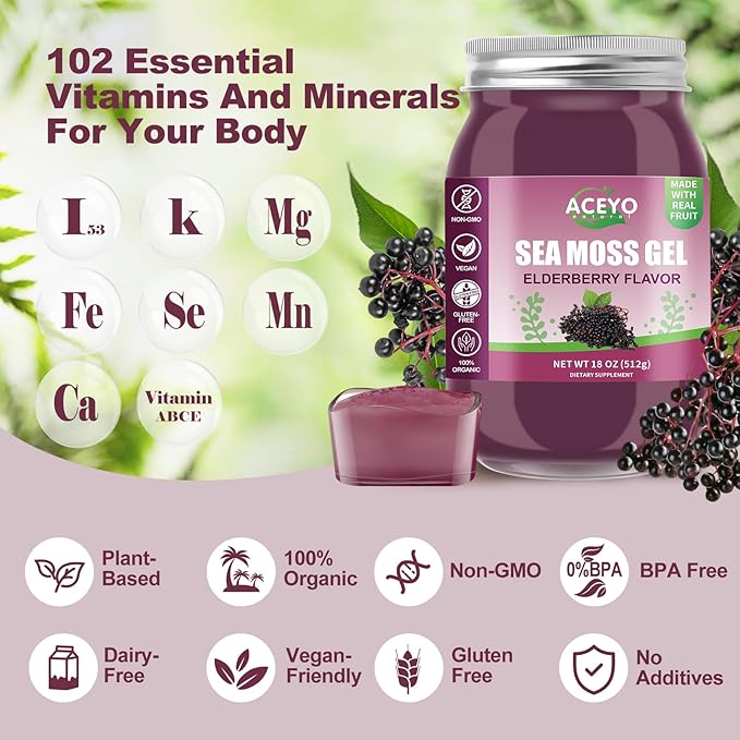 (18 OZ) Irish Elderberry Sea Moss 102 Vitamins