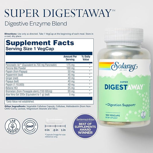SOLARAY Super Digestaway Digestive Enzymes 180 VegCaps