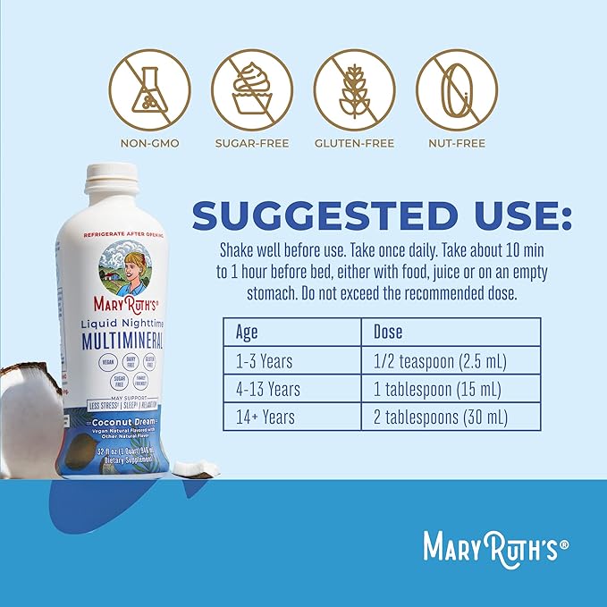 MaryRuth Organics Nighttime Liquid Multimineral Sleep 4 Flavor, 32 Servings