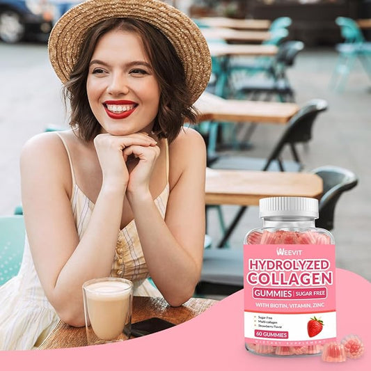Sugar Free Collagen Gummies for Women, 2000mg Protein 5000mcg Biotin B12, Hydrolyzed