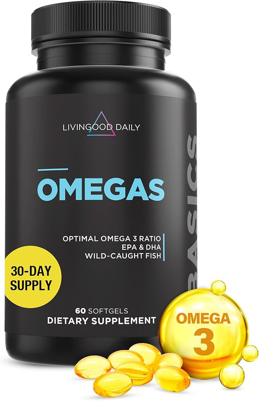 Livingood Daily Fish Oil Supplements 3 Fatty (60 Softgels)