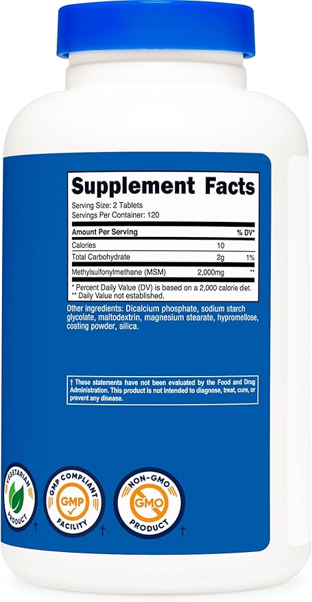 Nutricost MSM Tablets (Methylsulfonylmethane) 2000mg Per 120 Servings, 240 Tablets