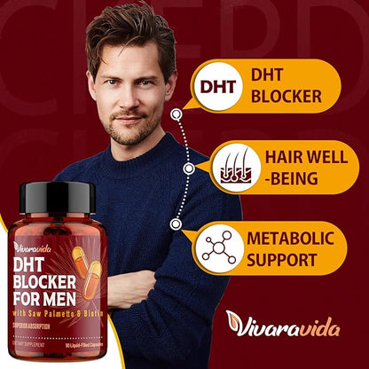 DHT Blocker for Men | Hair Growth Supplement with Saw Palmetto & Biotin - Hair Growth Vitamins - Hair Regrowth - Natural Hair Loss Supplements Liquid-Filled - Proprietary Herbal Blends (90 Capsules)
