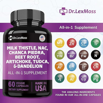 Milk Thistle 3000mg NAC Chanca Piedra 2000mg Artichoke 2000mg Beet 2000mg Dandelion 1000mg, Liver 60 Capsules