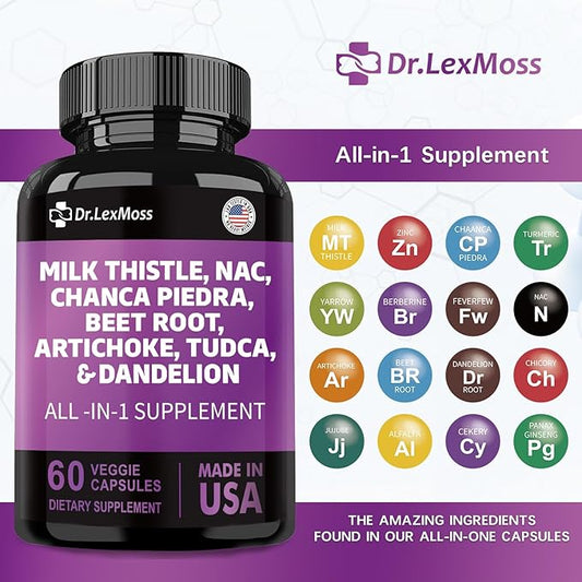 Milk Thistle 3000mg NAC Chanca Piedra 2000mg Artichoke 2000mg Beet 2000mg Dandelion 1000mg, Liver 60 Capsules