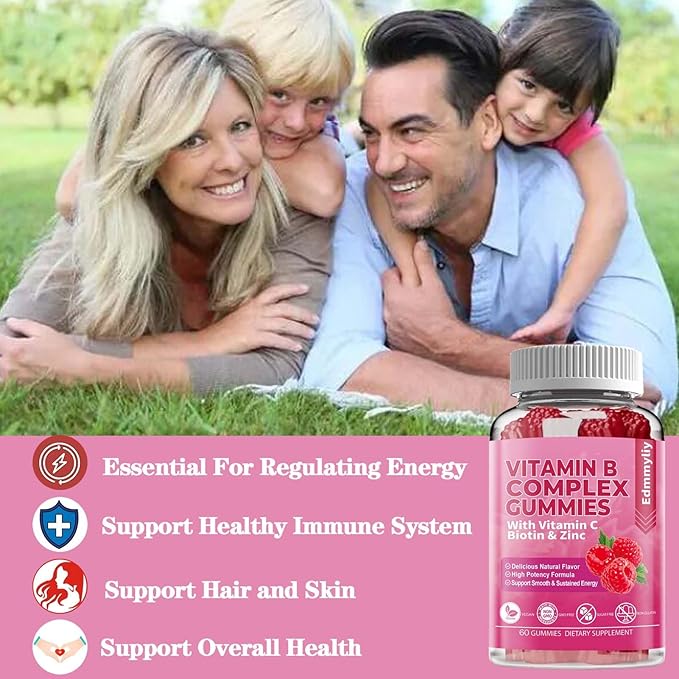 Vitamin B Complex Vegan Gummies B3, B6, B6, Biotin, B9 Folate, B12 with