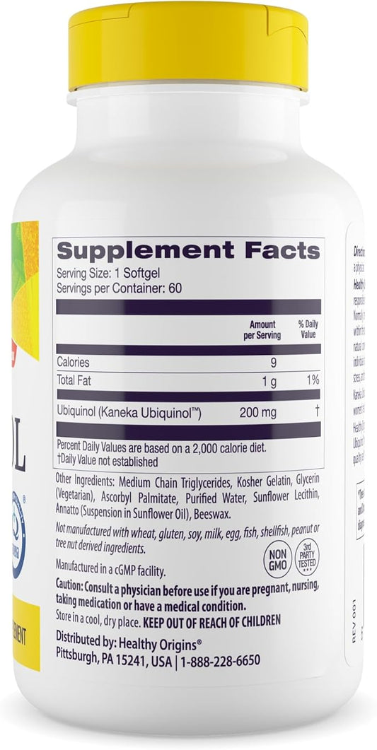 Healthy Origins Ubiquinol (Active form of CoQ10), 200 200 mg CoQ10 - 60 Softgels