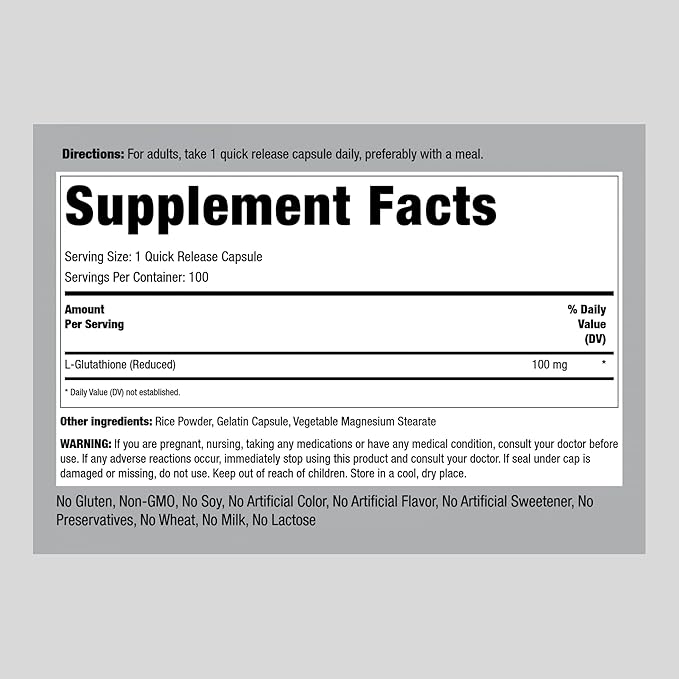 Piping Rock L Glutathione Supplement 100 mg 100 Capsules