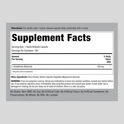 Piping Rock L Glutathione Supplement 100 mg 100 Capsules