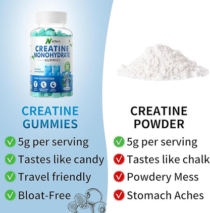 Creatine Monohydrate Gummies 5000mg for Men & Women, Chewables Creatine Monohydrate for Muscle Strength, Muscle Builder, Energy Boost, Pre-Workout Supplement-180 Blueberry Gummies