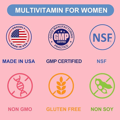 Dr.Healdy Multivitamin Gummies for Women, with 200mg Collagen, Support Your Skin, Nail and Hair Beauty, Folate and Biotin, Support Immune Health, 60 Count