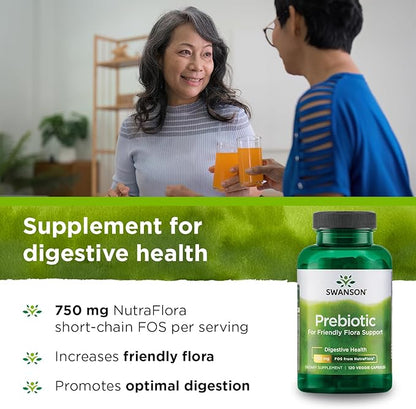Swanson Prebiotic Capsules - Promotes Friendly Flora Support & Overall Digestive Health - Prebiotic Fiber Promoting Gut Health & Immune Health Support - (120 Veggie Capsules, 750mg Each) 1 Pack