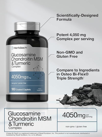 Horbäach Glucosamine Chondroitin with Turmeric & MSM 4050 mg 180 Caplets