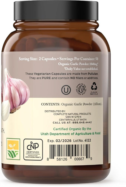 Complete Natural Products Organic Garlic Capsules 520mg Capsules 100 Count