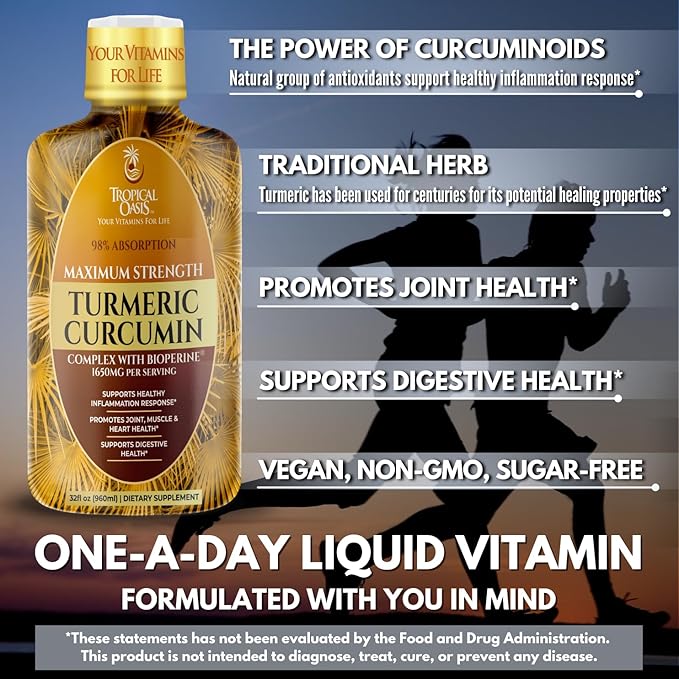 Tropical Oasis Liquid Turmeric Curcumin w/Bioperine 1650mg Maximum 98% Absorption 32oz