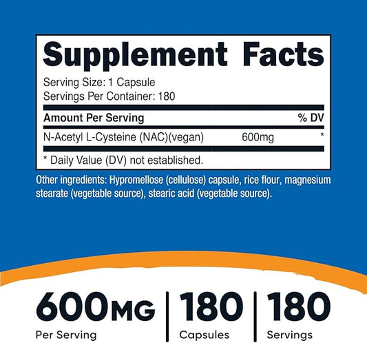 Nutricost N-Acetyl L-Cysteine (NAC) 600mg, 180 Capsules