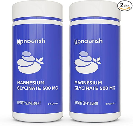 UpNourish Chelated Magnesium Glycinate 500mg Capsules - Magnesium Chelate for High Absorption - Pure Magnesium Supplement for Calm, Leg Cramps, Muscle Relaxation 480 Capsules