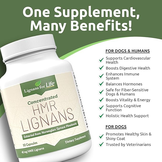 Lignans for Life HMR Lignans for Dogs, 40mg - 90 Capsules, Dog Vitamin for Healthy Pet | Natural Dog Multivitamin | Dog Wellness Supplement | Dog Nutritional Supplement | Pet Vitamin 2-Pack