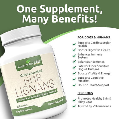 Lignans for Life HMR Lignans for Dogs, 40mg - 90 Capsules, Dog Vitamin for Healthy Pet | Natural Dog Multivitamin | Dog Wellness Supplement | Dog Nutritional Supplement | Pet Vitamin 2-Pack