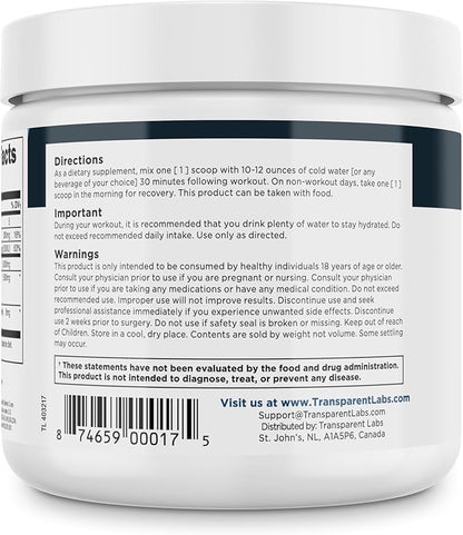 Transparent Labs Creatine HMB - Creatine Monohydrate Powder with HMB for Muscle Growth, Increased Strength, Enhanced Energy Output, and Improved Athletic Performance - 30 Servings, Unflavored