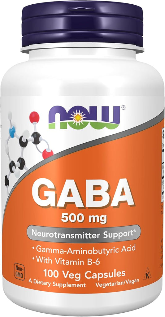 NOW Supplements, GABA (Gamma-Aminobutyric Acid) 500 B-6, Natural 100 Veg