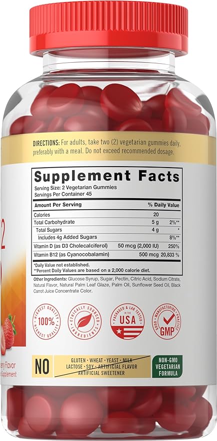 Carlyle Vitamin D3 + B12 Complex Gummies 90 Count
