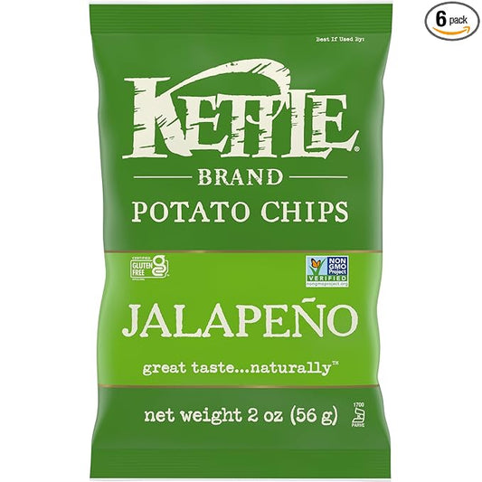 Kettle Brand Potato Chips, Jalapeno Kettle Chips, Snack Bag, 2 Oz (Pack of 6)
