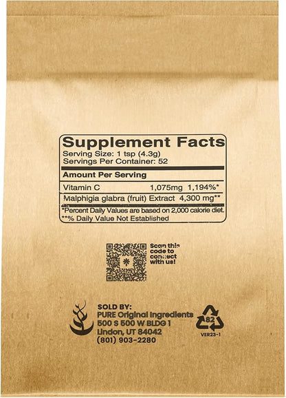 PURE ORIGINAL INGREDIENTS Acerola Cherry Powder 8oz Non-GMO,