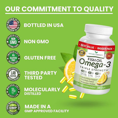 Best Triple Strength Omega 3 Fish 180 Capsules 2400mg High 864mg EPA 576mg DHA