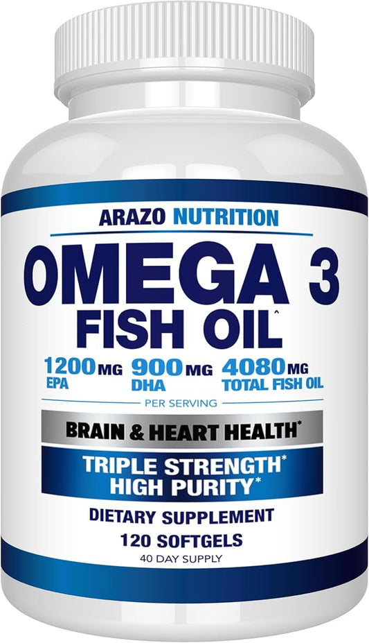 Arazo Nutrition Wild Caught Omega 3 120 Soft 4,080mg High 1200mg DHA 900mg Lemon