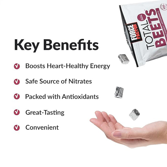 Force Factor Total Beets Soft Chews with Beetroot, Nitrates, L-Citrulline, Grapeseed Extract, & Antioxidants, Healthy Energy Supplement with Elite Ingredients for Heart, Superfood, 180 Count, 3-Pack