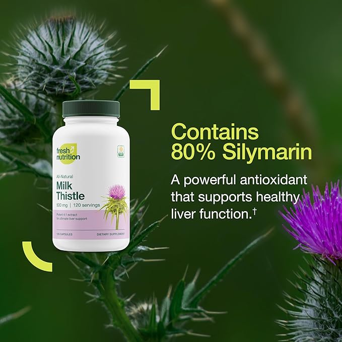 Fresh Nutrition Organic Milk Thistle Supplement 2000mg Potent 4 Month 4:1 - 120 Capsules