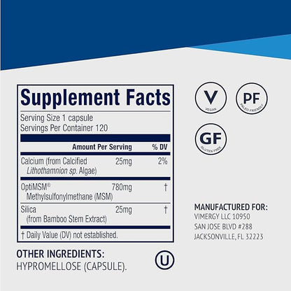 Vimergy MSM with Silica + Calcium Capsules, 120 Servings – Supports Bone Health – Promotes Hair & Nail Health – Non-GMO, Gluten-Free, Kosher, Soy-Free, Corn-Free, Vegan & Paleo Friendly