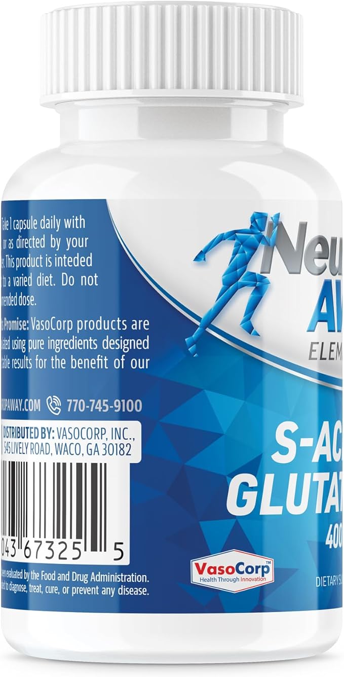 NeuropAWAY Elements S-Acetyl-Glutathione 400mg Acid Resistant 60ct (60 (60 400mg 400mg Capsules 3rd Party
