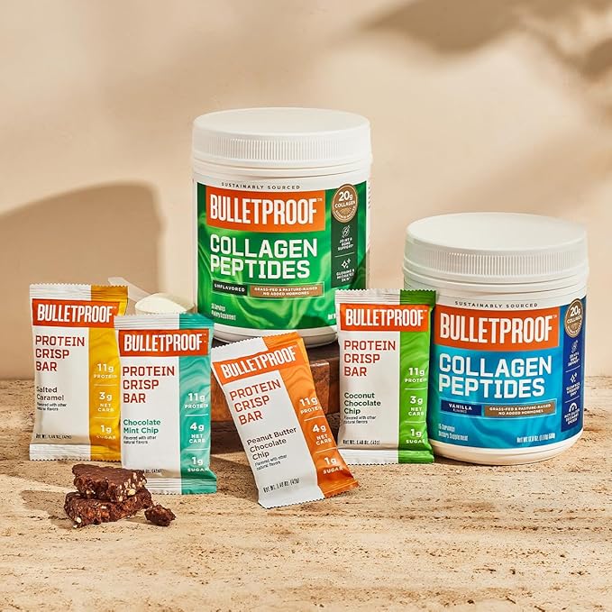 Bulletproof Fudge Brownie Collagen Protein Bars, Pack of 12, Keto-Friendly Snack with MCT Oil, Grass-fed Collagen, No Added Sugar