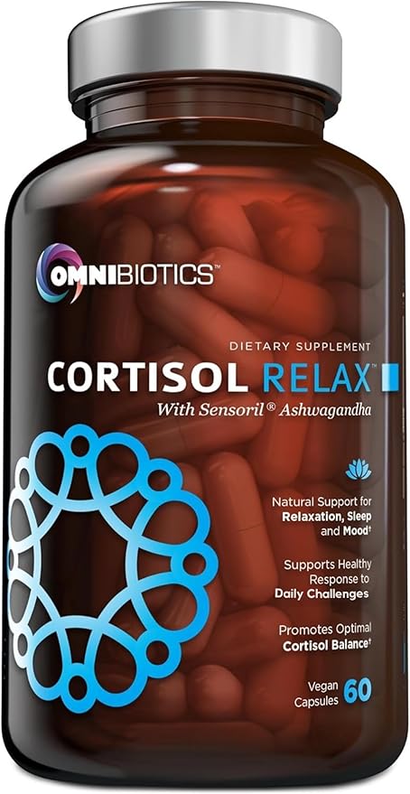 OmniBiotics Cortisol Supplement for Women and Men, High Cortisol Manager with Ashwagandha, L-Theanine, Magnolia Extract, Phosphatidylserine to Support Relaxation, Calm, Detox, 60 Vegan Capsules