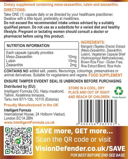 Vision Defender Lutein, Zeaxanthin & Meso-Zeaxanthin (90 capsules/One-A-Day)