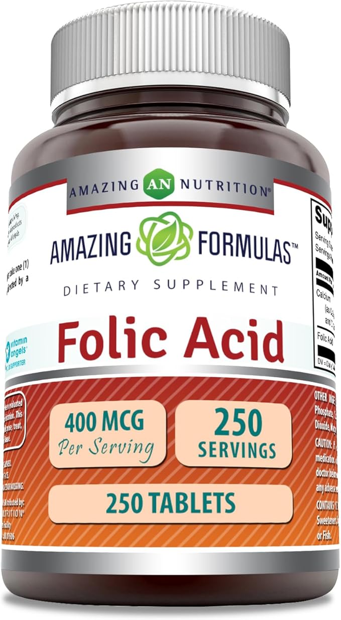 Amazing Formulas Folic Acid (Vitamin B9) 400 mcg Tablets | Non-GMO | Gluten Free | Made in USA (400 mcg, 250, Count)
