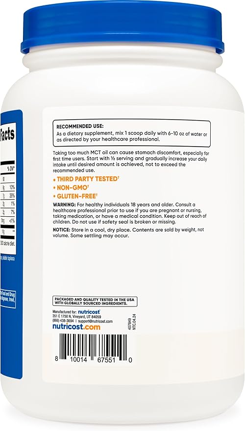 Nutricost Premium MCT Oil Powder - Best for Keto, Ketosis, and Ketogenic Diets - Non-GMO and Gluten Free… (2 LB (Unflavored))