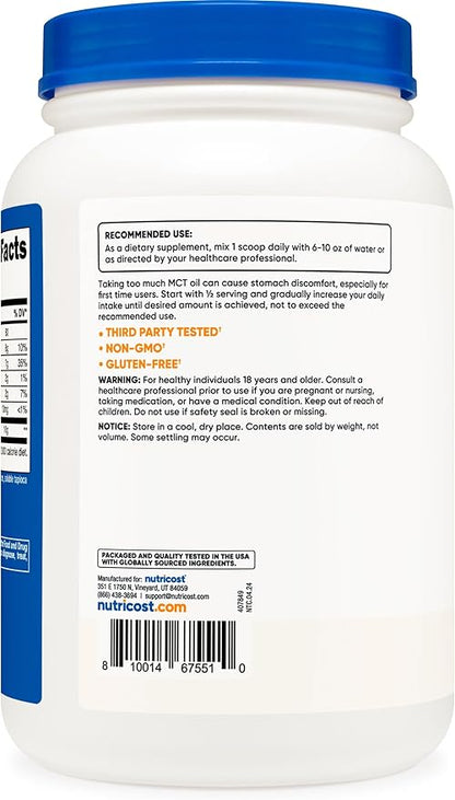 Nutricost Premium MCT Oil Powder - Best for Keto, Ketosis, and Ketogenic Diets - Non-GMO and Gluten Free… (2 LB (Unflavored))