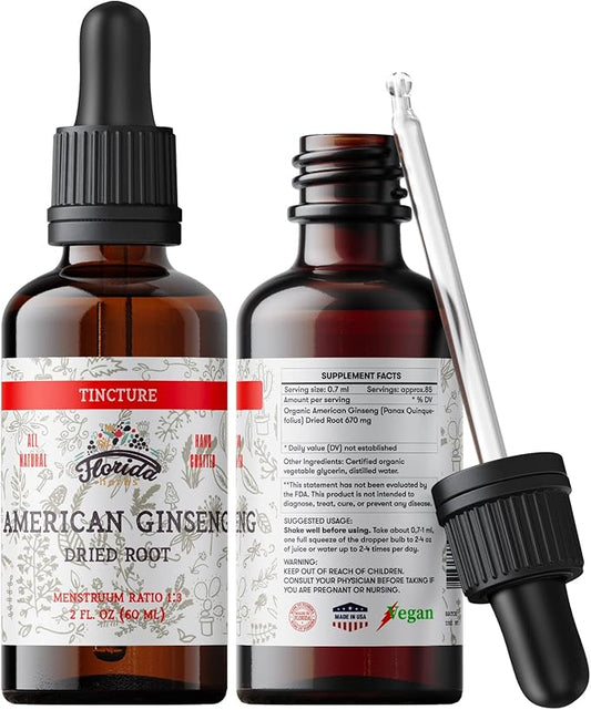 American Ginseng Tincture Extract, Organic American 700 mg, 2 oz (60 ml)