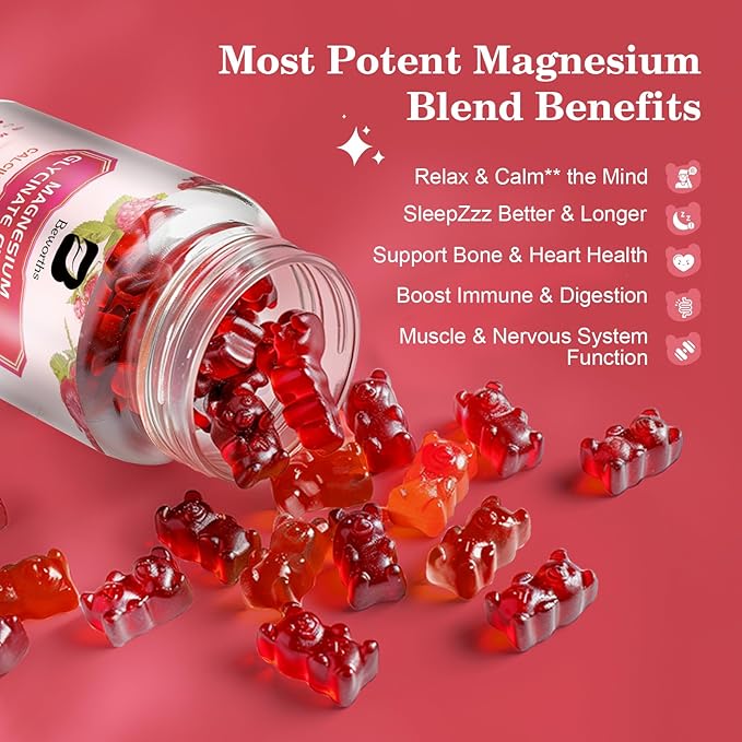 Magnesium Glycinate Gummies, 600Mg Magnesium Supplement Q10, Vitamin, 120 Vegan