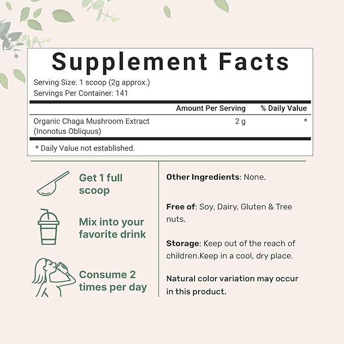 Micro Ingredients Organic Chaga Mushroom Extract 100:1 Powder, 10 Ounce