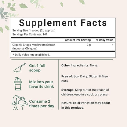 Micro Ingredients Organic Chaga Mushroom Extract 100:1 Powder, 10 Ounce
