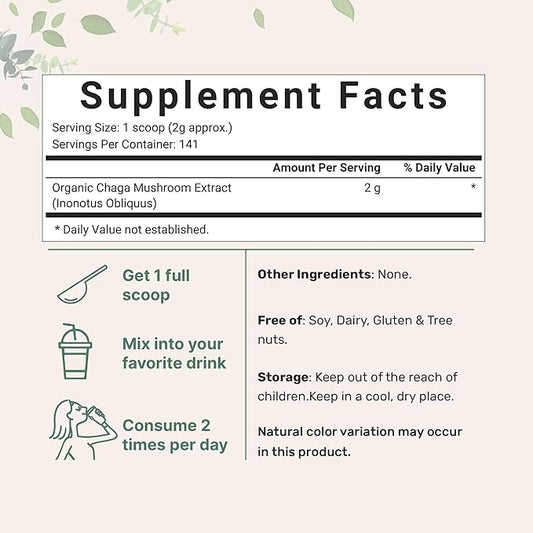 Micro Ingredients Organic Chaga Mushroom Extract 100:1 Powder, 10 Ounce