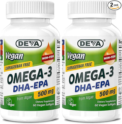 DEVA Vegan Omega-3 DHA EPA Supplement 500 MG Omega-3 Fatty 60 Softgels 2)